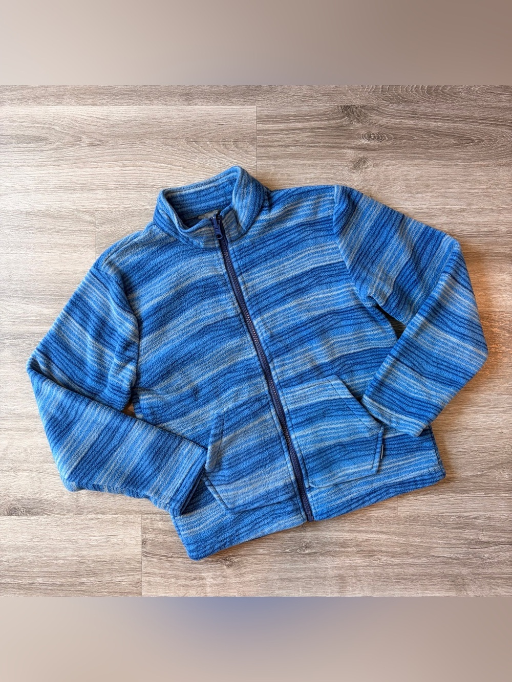 Eddie Bauer boys blue striped fleece zip up jacket